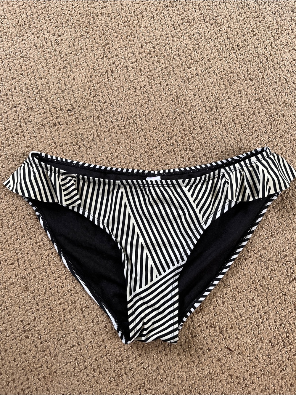 No Boundaries Black and White Striped Swim Bottoms